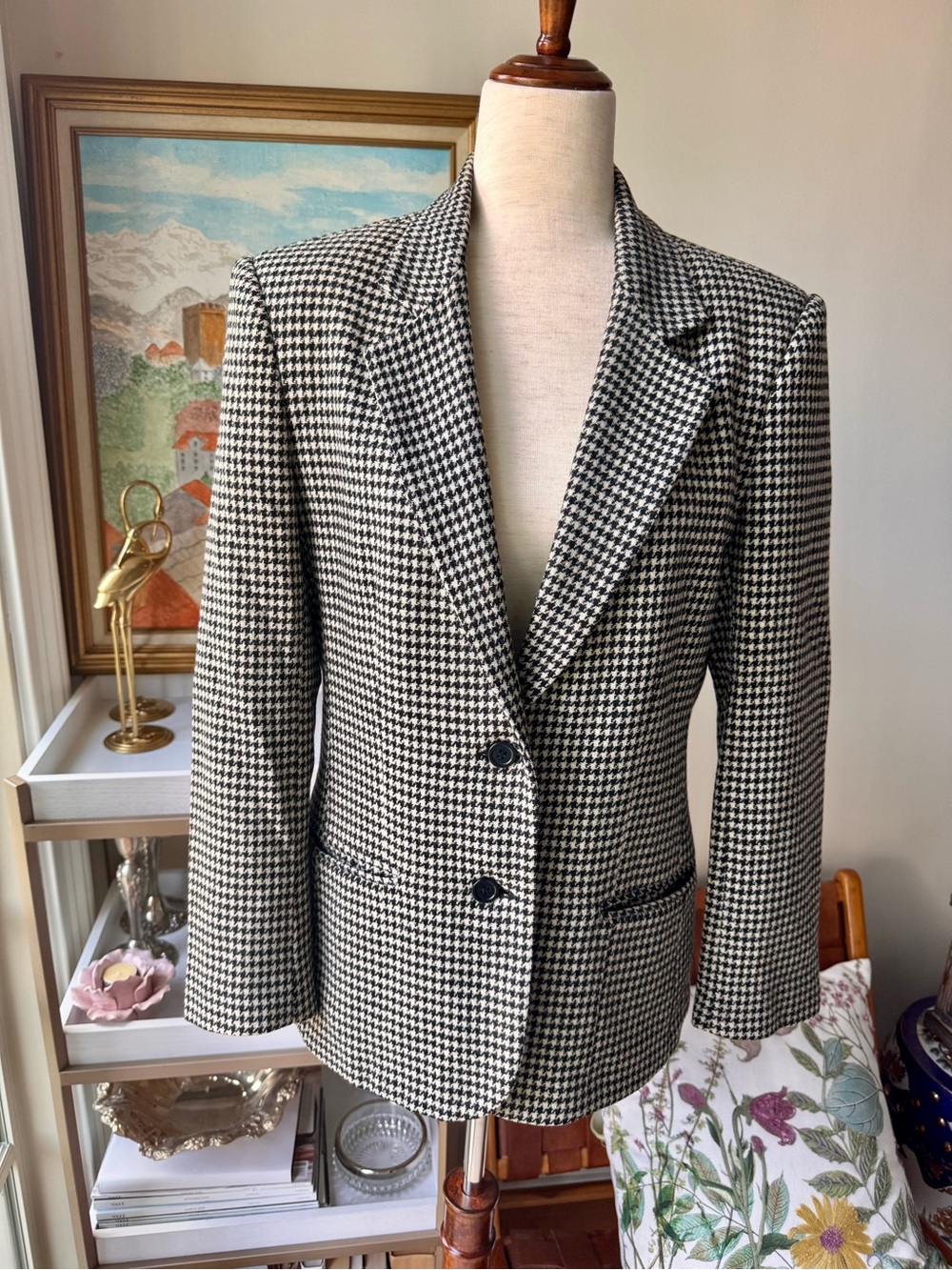 Vintage Micro Houndstooth Blazer 80s/90s Oversized Jacket